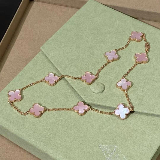 [BIJOUX]CLOVER 10 MOTIFS PINK MOP NECKLACE
