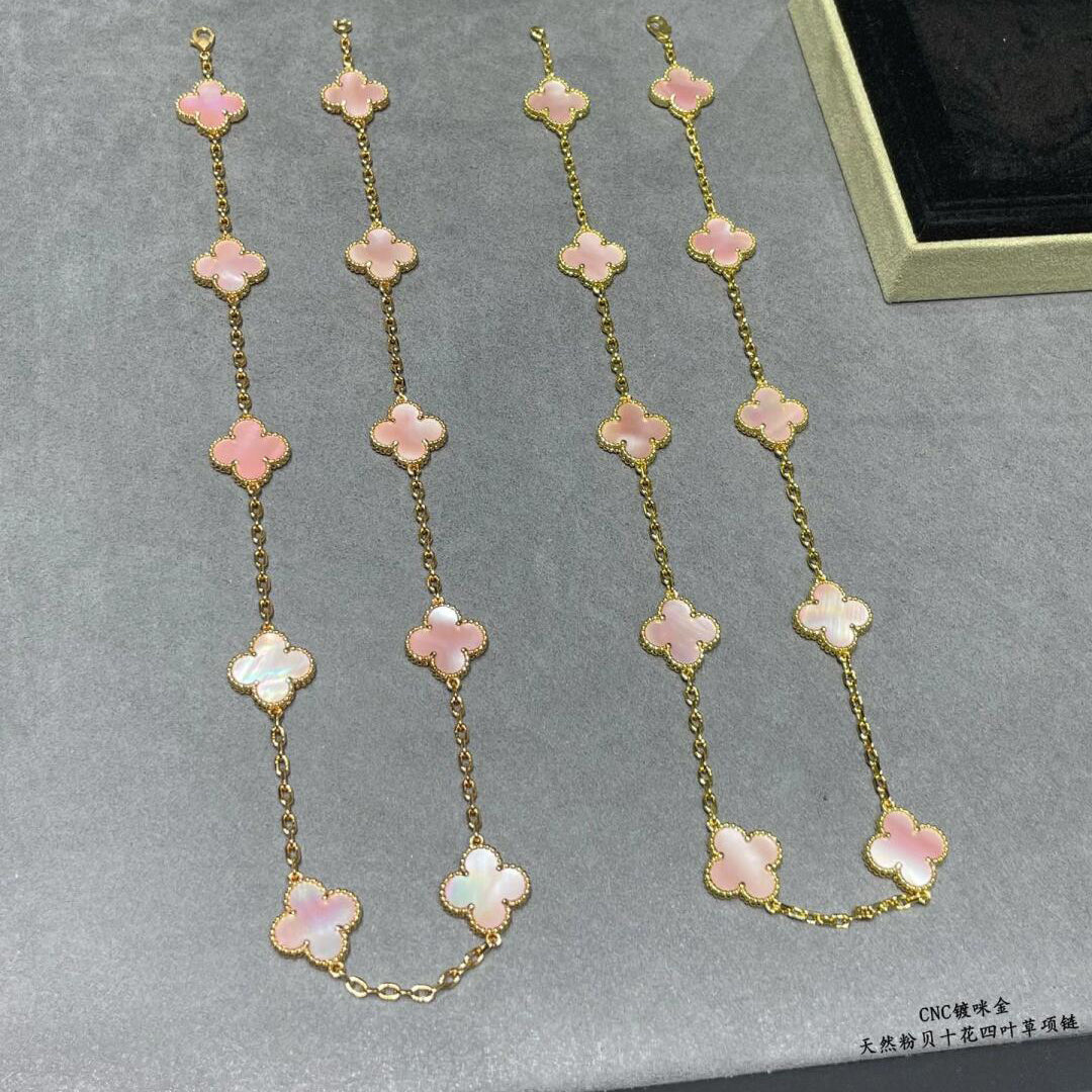 [BIJOUX]CLOVER 10 MOTIFS PINK MOP NECKLACE