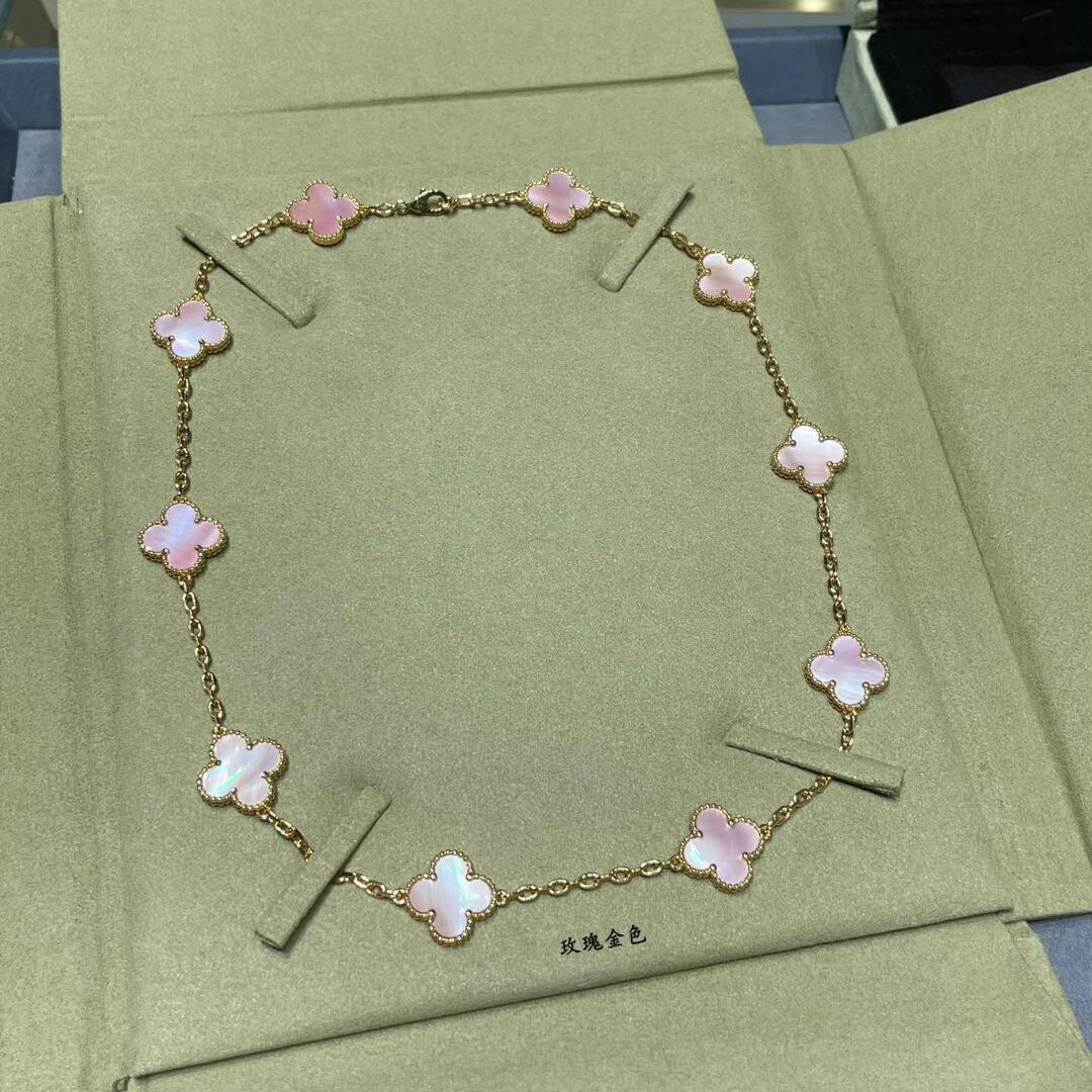 [BIJOUX]CLOVER 10 MOTIFS PINK MOP NECKLACE