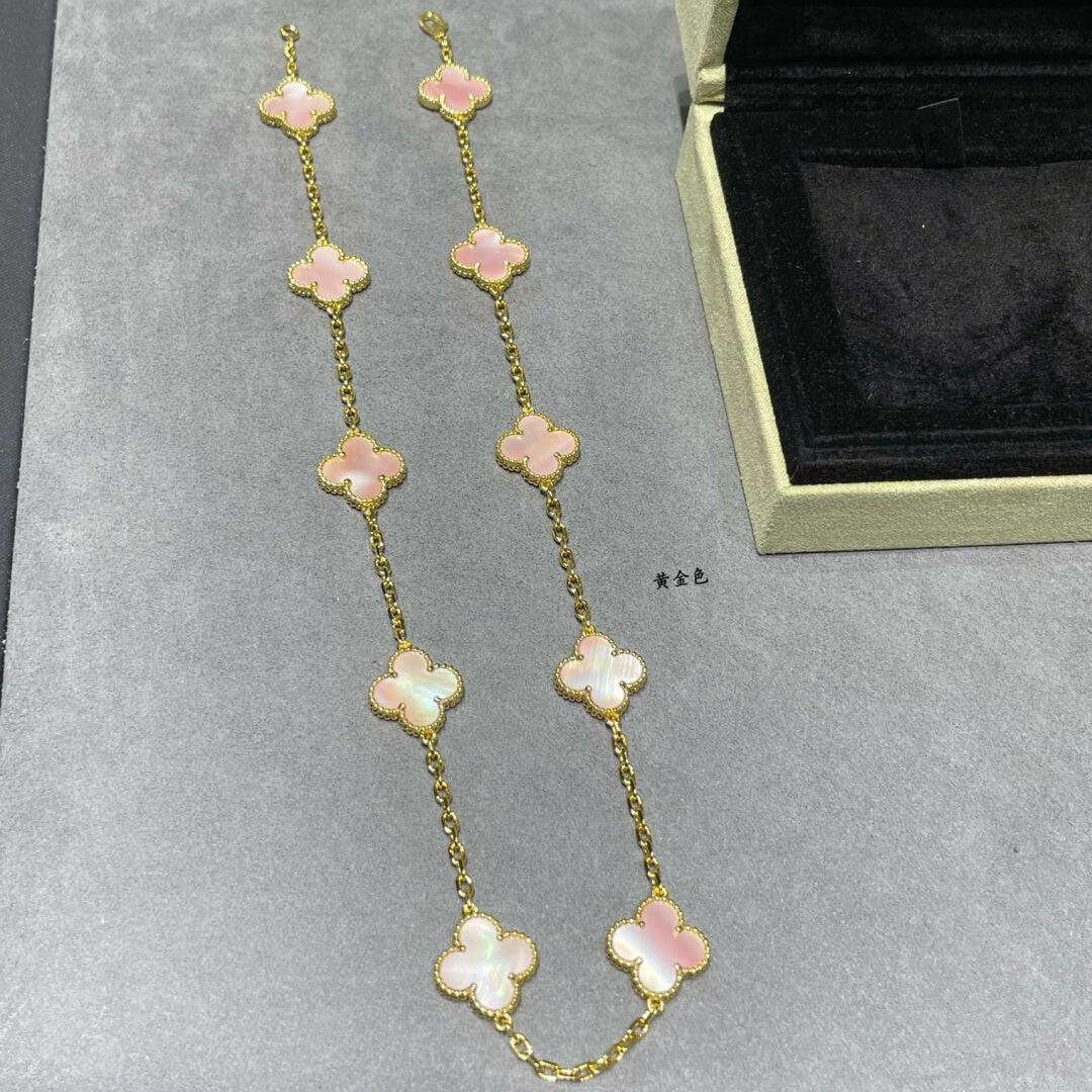 [BIJOUX]CLOVER 10 MOTIFS PINK MOP NECKLACE