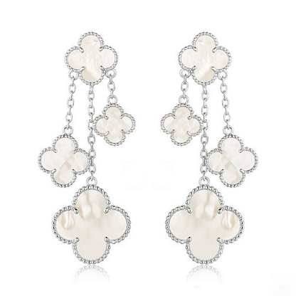 [BIJOUX]CLOVER EARRINGS WHITE MOP 4 MOTIFS SILVER