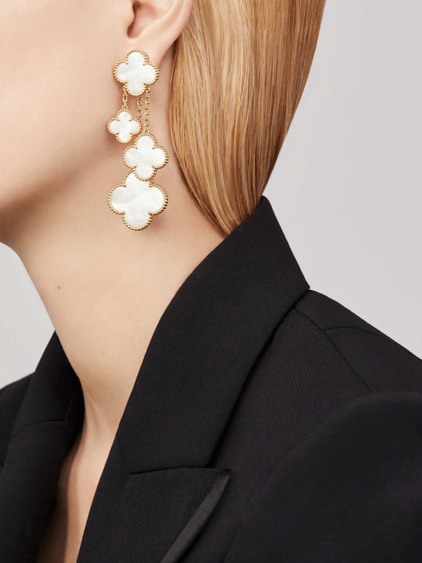 [BIJOUX]CLOVER EARRINGS WHITE MOP 4 MOTIFS GOLD
