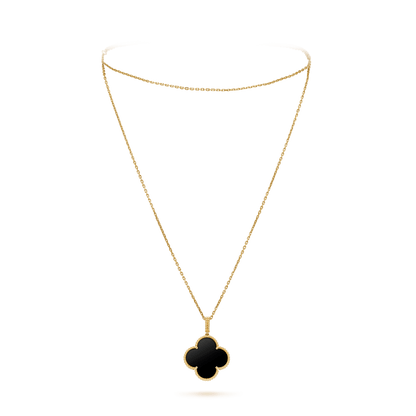 [BIJOUX]CLOVER 25MM GOLD ONYX BIG CLOVER NECKLACE