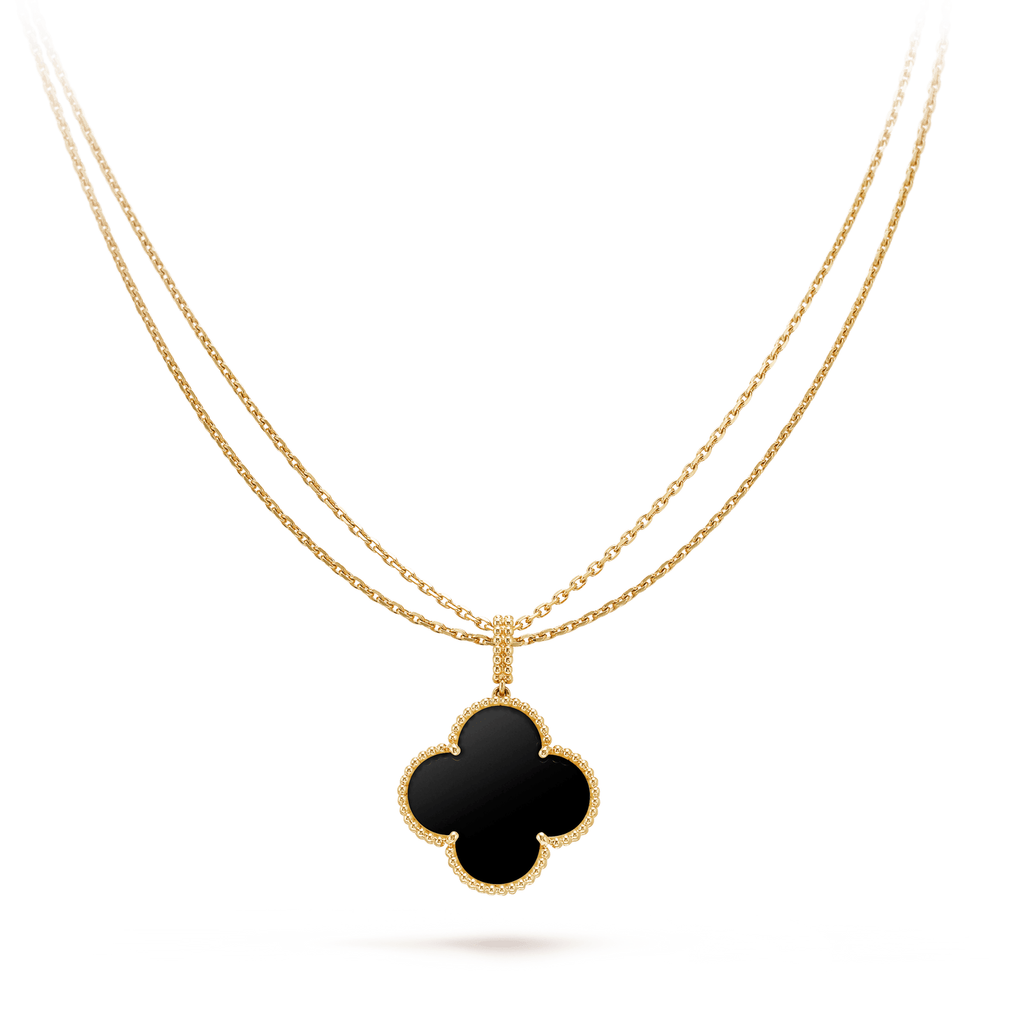 [BIJOUX]CLOVER 25MM GOLD ONYX BIG CLOVER NECKLACE