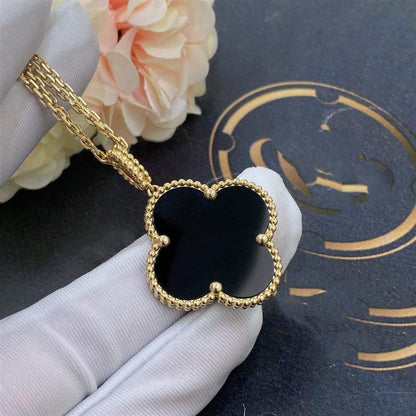 [BIJOUX]CLOVER 25MM GOLD ONYX BIG CLOVER NECKLACE